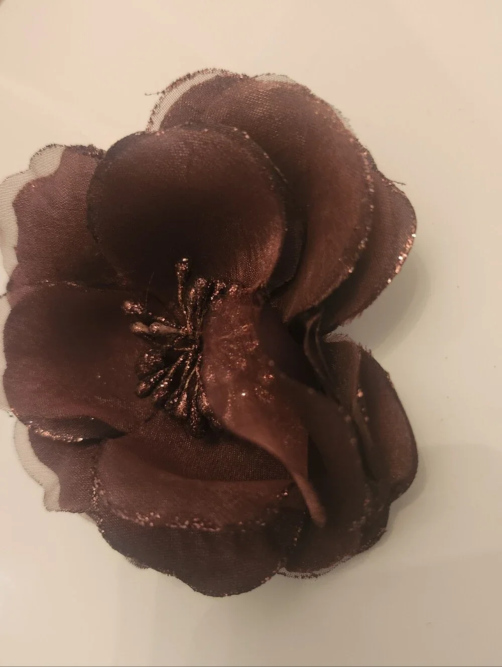 Vintage Chocolate Brown Tulle And Silk Flower Millinery Brooch